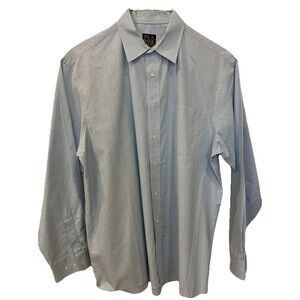 Jos A Bank Size L Men’s Dress Shirt Travelers Aqua & White Long Sleeve Button
